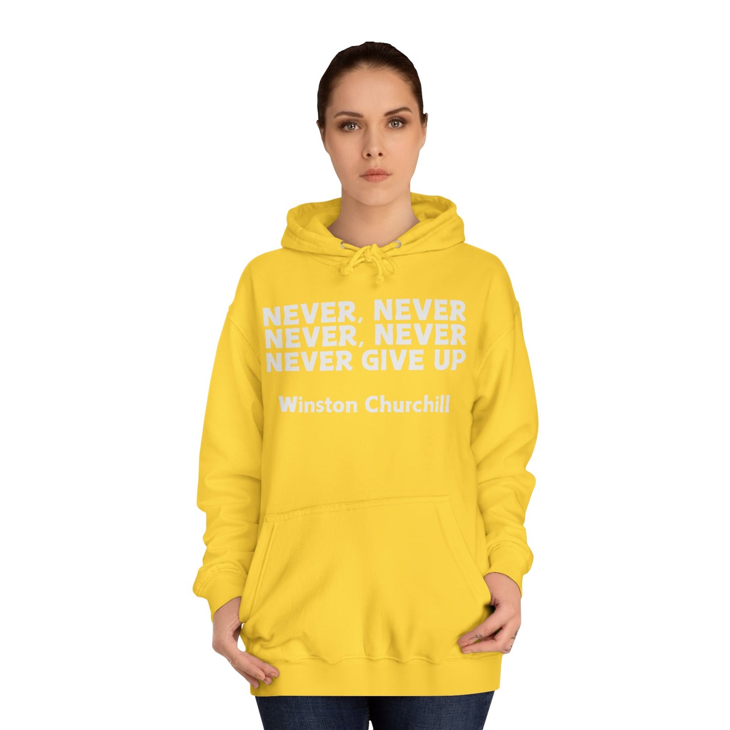 Never Give Up (white font) Unisex College Hoodi