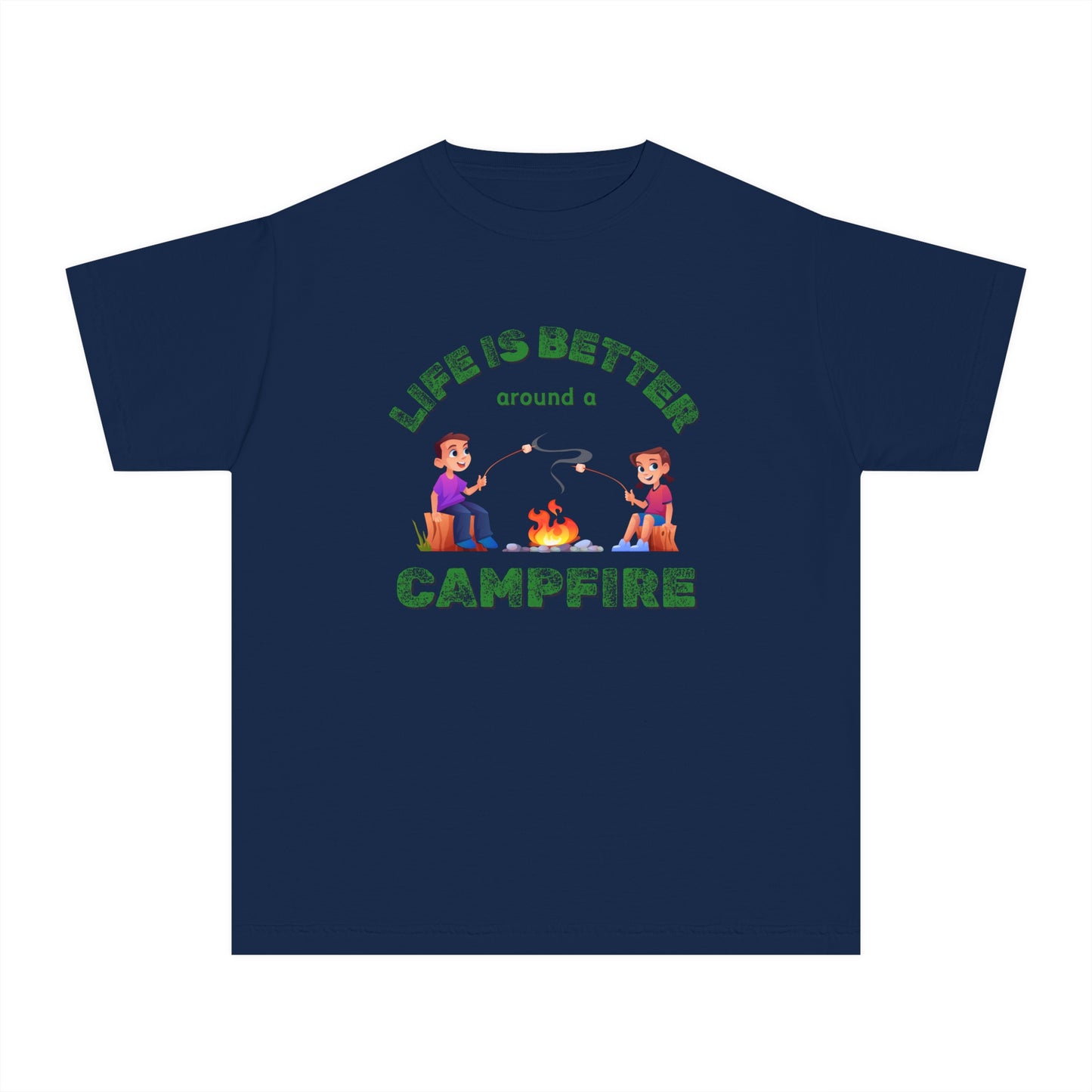 Life Is Better...Campfire (green ink) Youth Midweight Tee