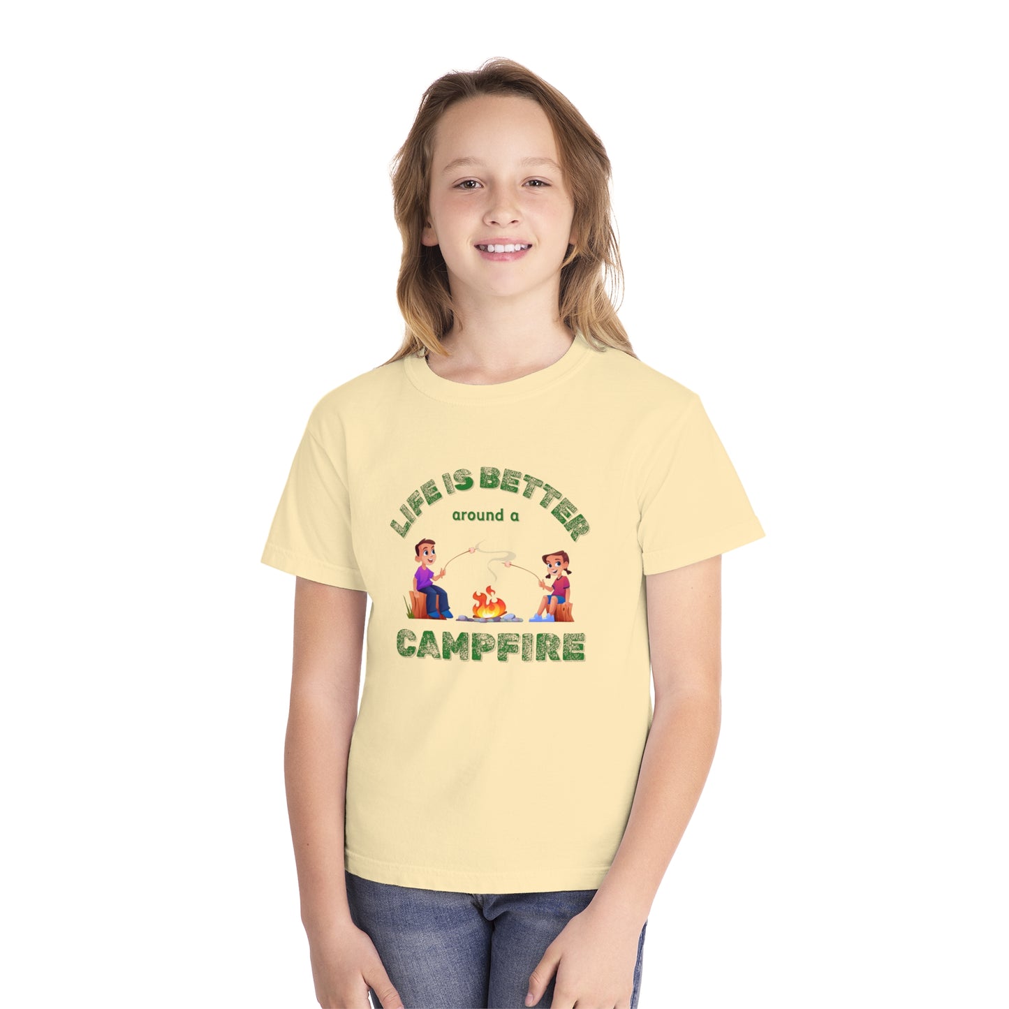 Life Is Better...Campfire (green ink) Youth Midweight Tee