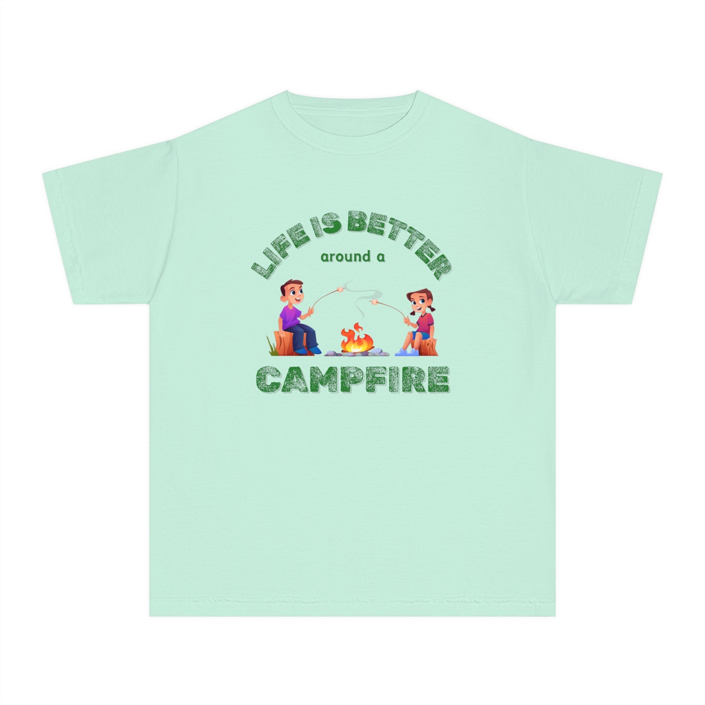 Life Is Better...Campfire (green ink) Youth Midweight Tee