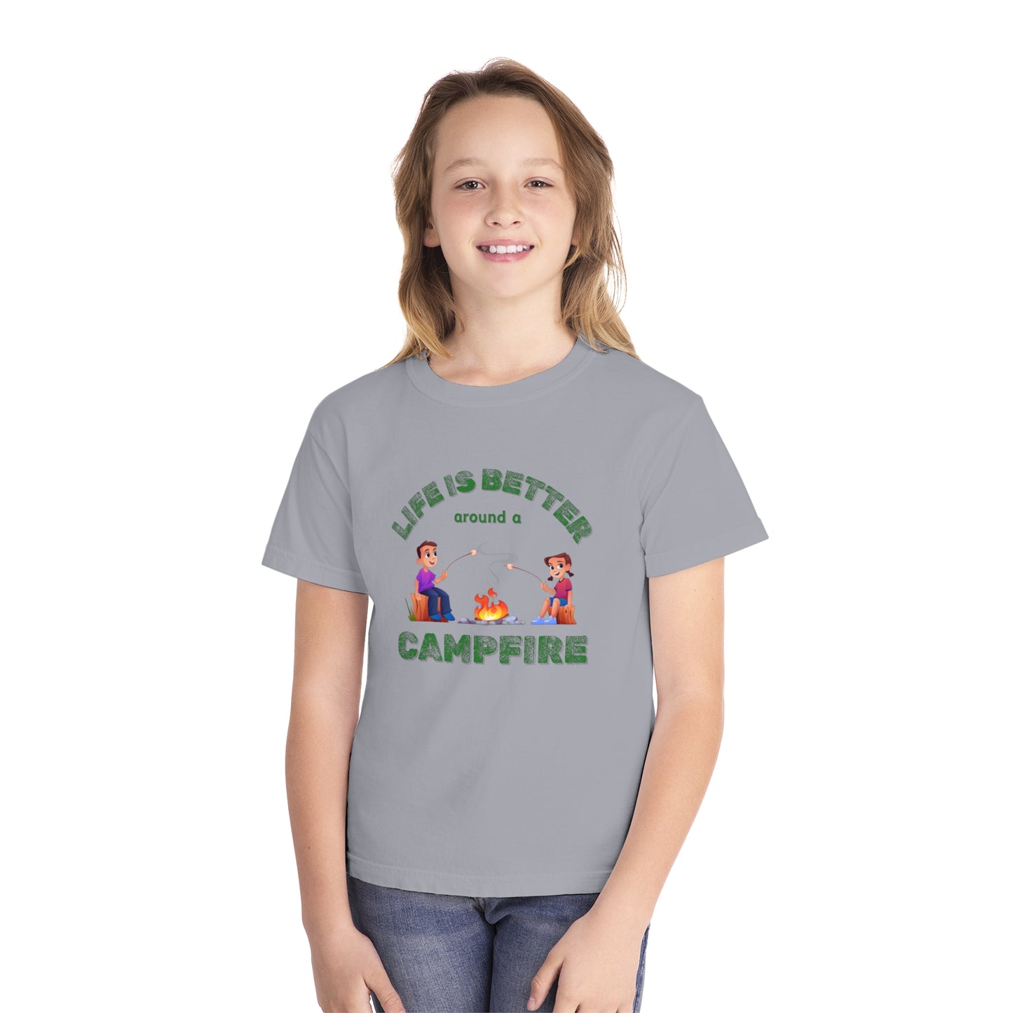 Life Is Better...Campfire (green ink) Youth Midweight Tee