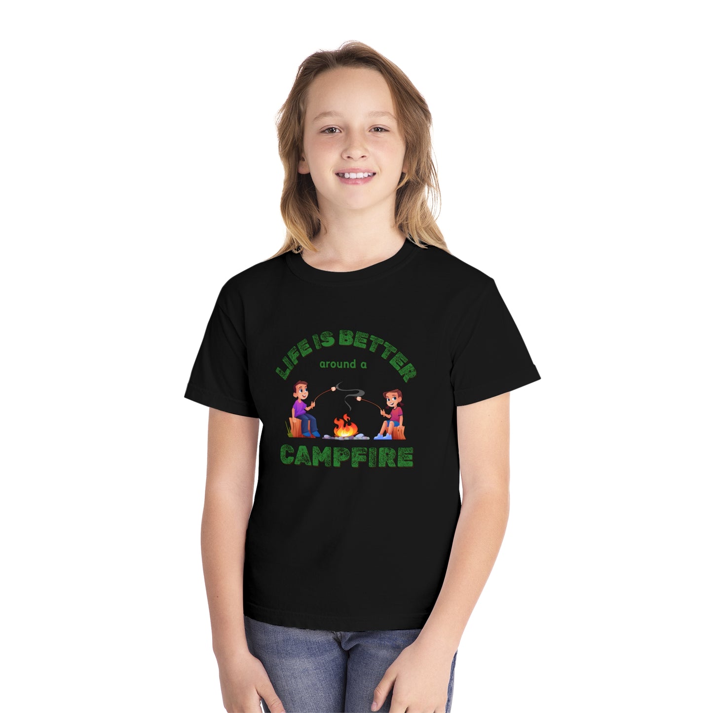 Life Is Better...Campfire (green ink) Youth Midweight Tee