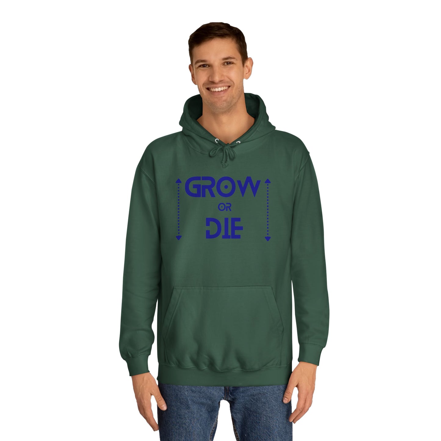 "Grow or Die" (blue font) Unisex College Hoodie