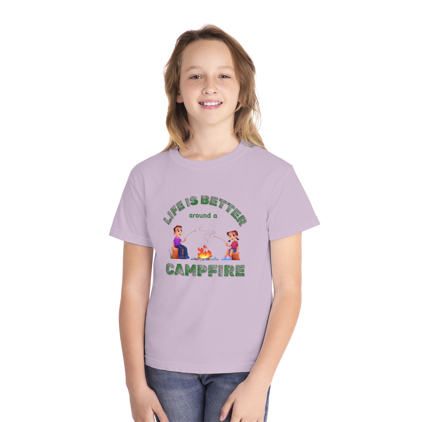 Life Is Better...Campfire (green ink) Youth Midweight Tee