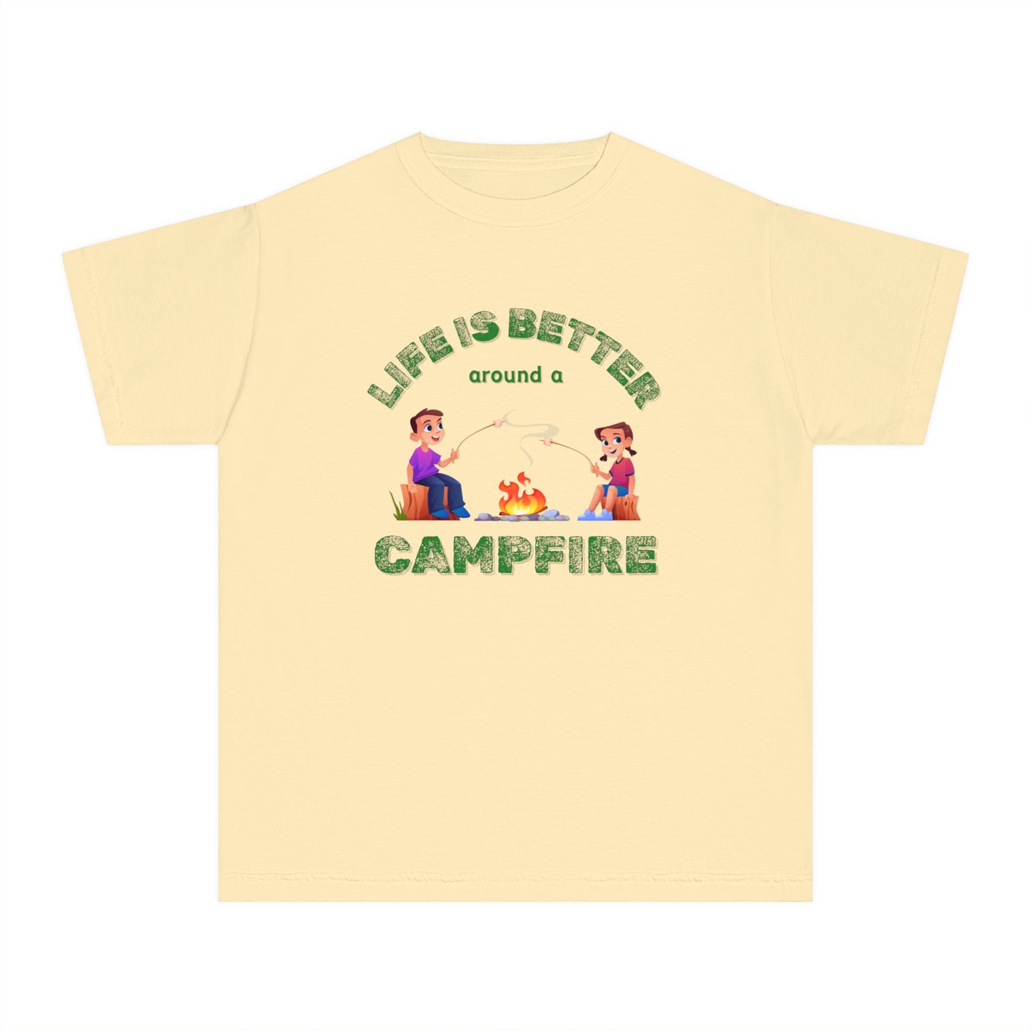 Life Is Better...Campfire (green ink) Youth Midweight Tee