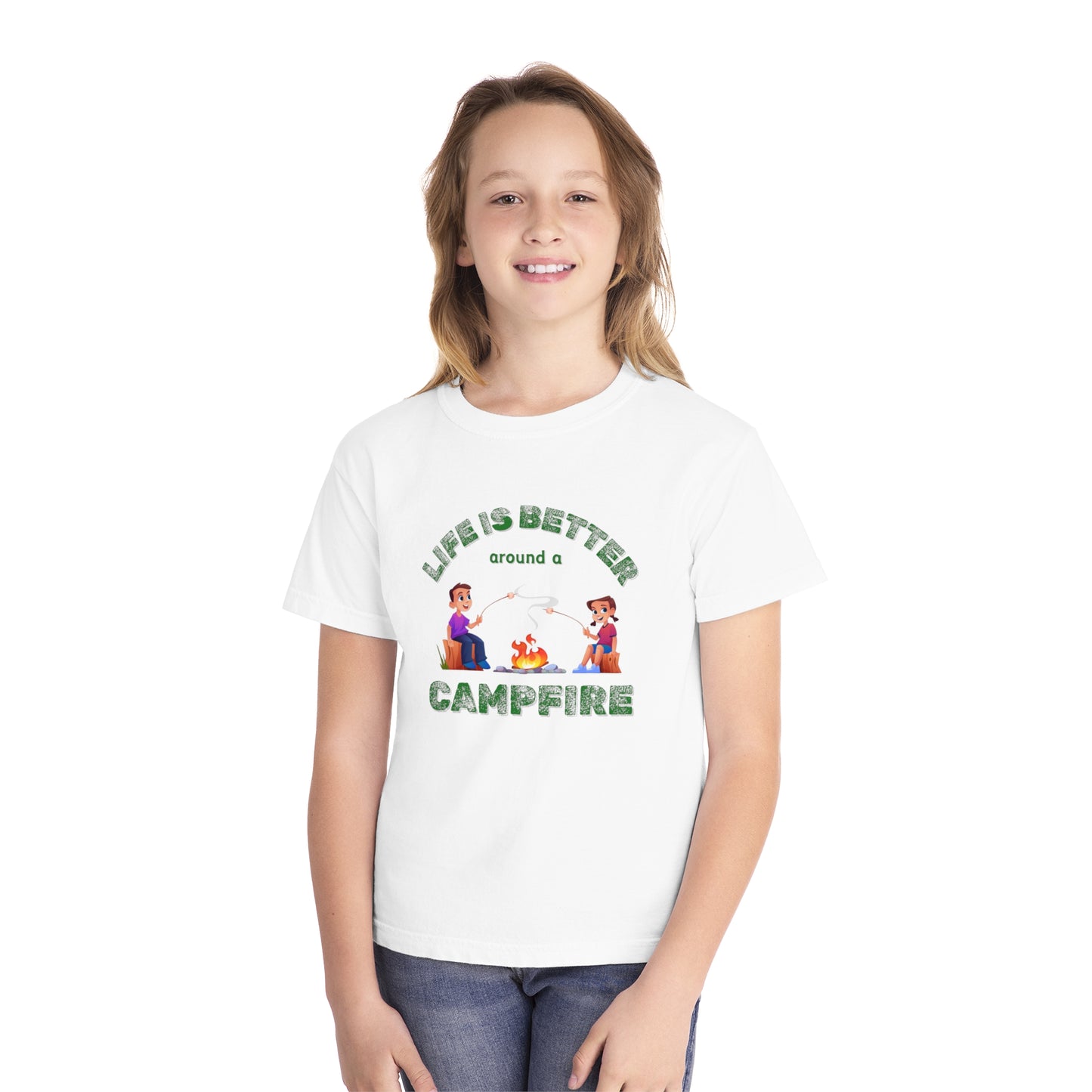 Life Is Better...Campfire (green ink) Youth Midweight Tee