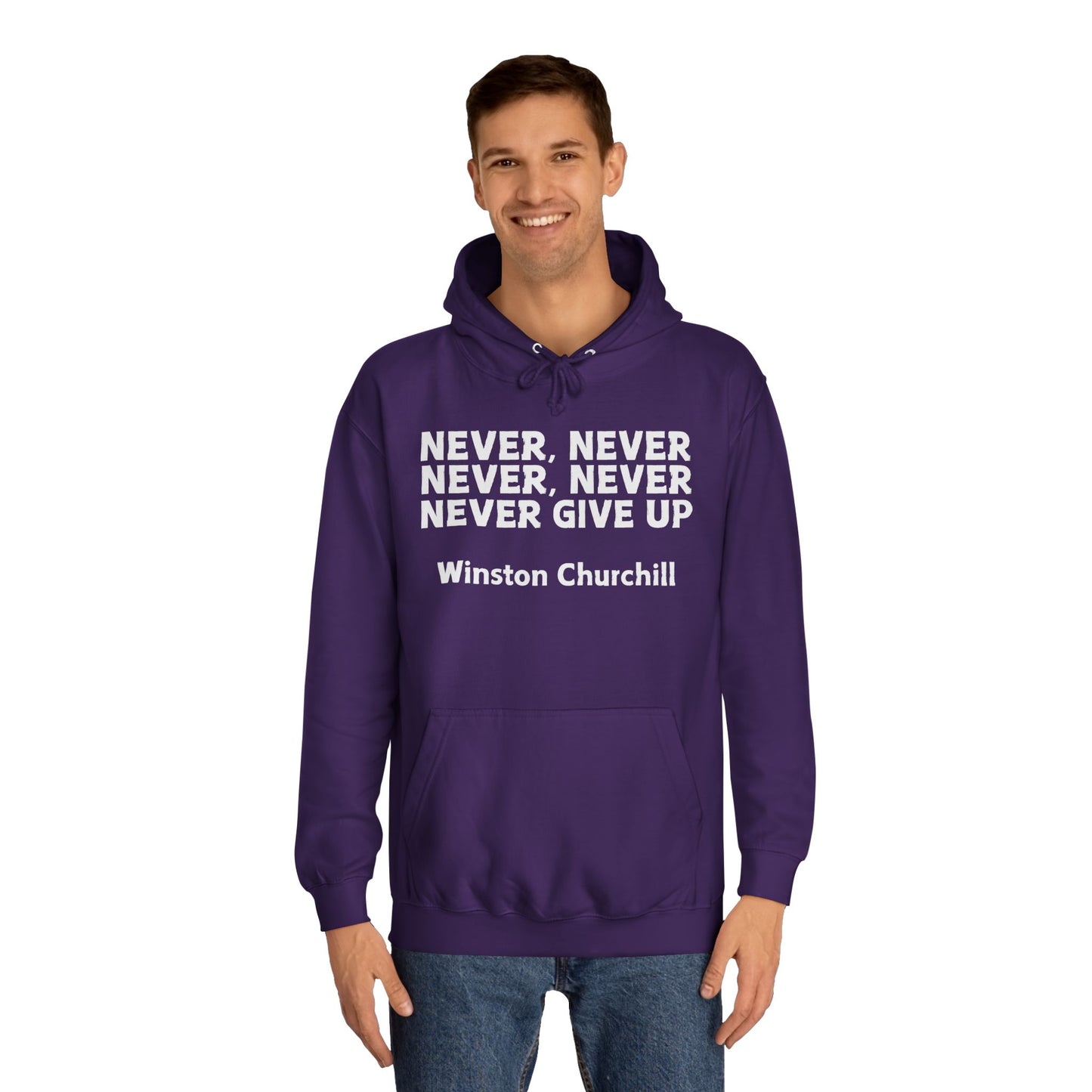 Never Give Up (white font) Unisex College Hoodi